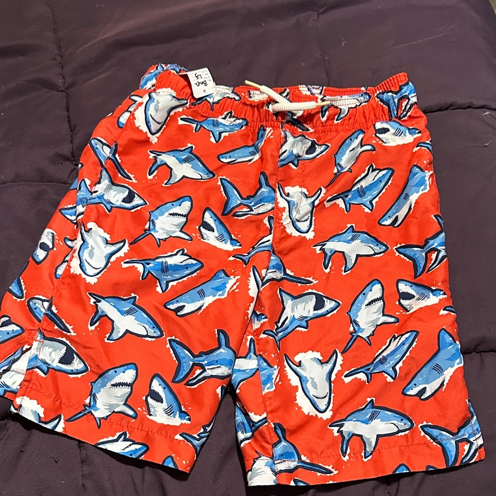 Orange Shark Print Swim Trunks